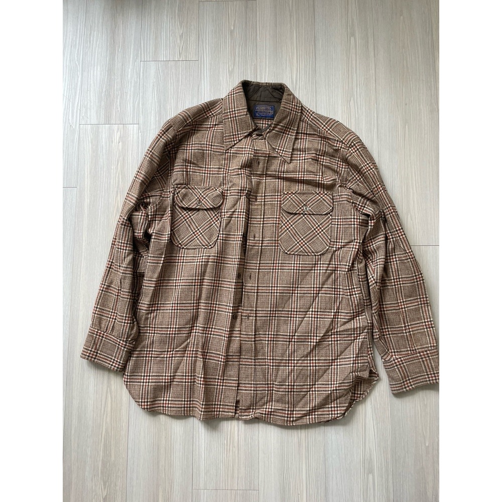 Vintage Pendleton Men's Brown Plaid Wool Flannel Size XL Made In USA